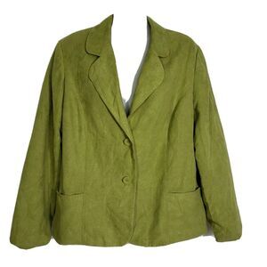 Studio Works Women's Jacket Sz 14 Faux Suede Green Button Long Sleeve Blazer